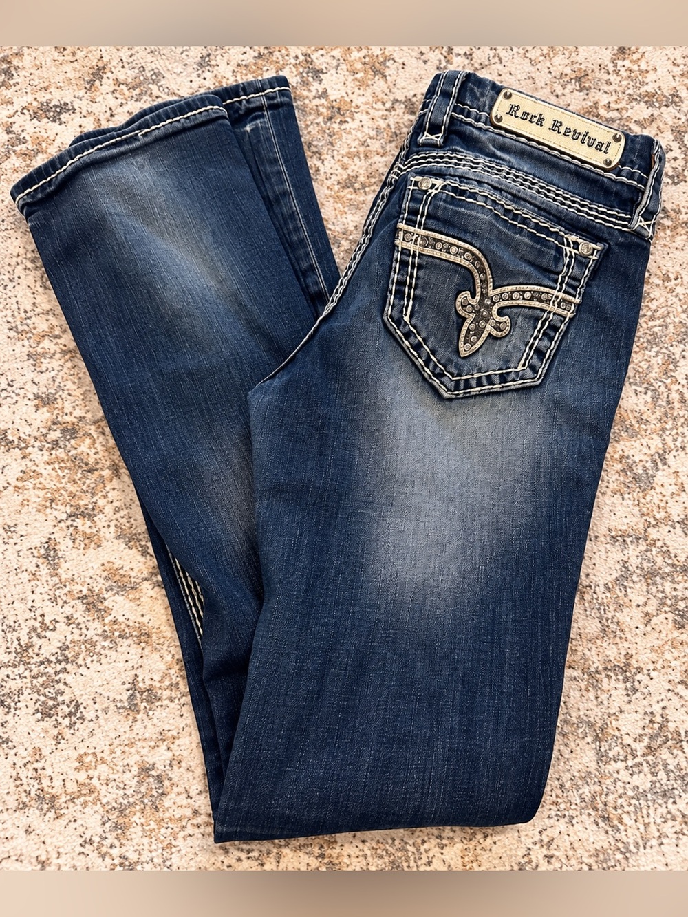 EUC Rock Revival Vika Boot Jeans Women’s Embellished Rhinestone Dark Wash—Sz 29